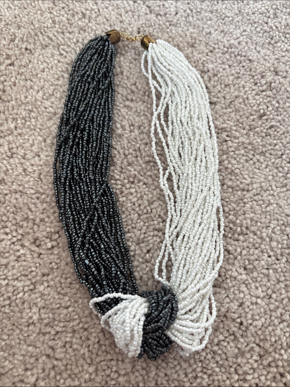 Vintage Two-Tone Black and White glass Beaded Multi-Strand Necklace